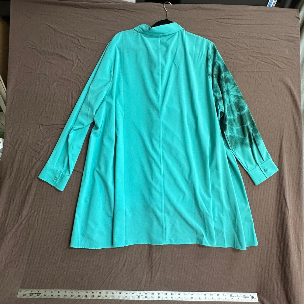 Denise‎ Karaman Teal Green Button Down Shirt Hi-Low Hem Tie Dye Blouse QVC - Picture 12 of 12